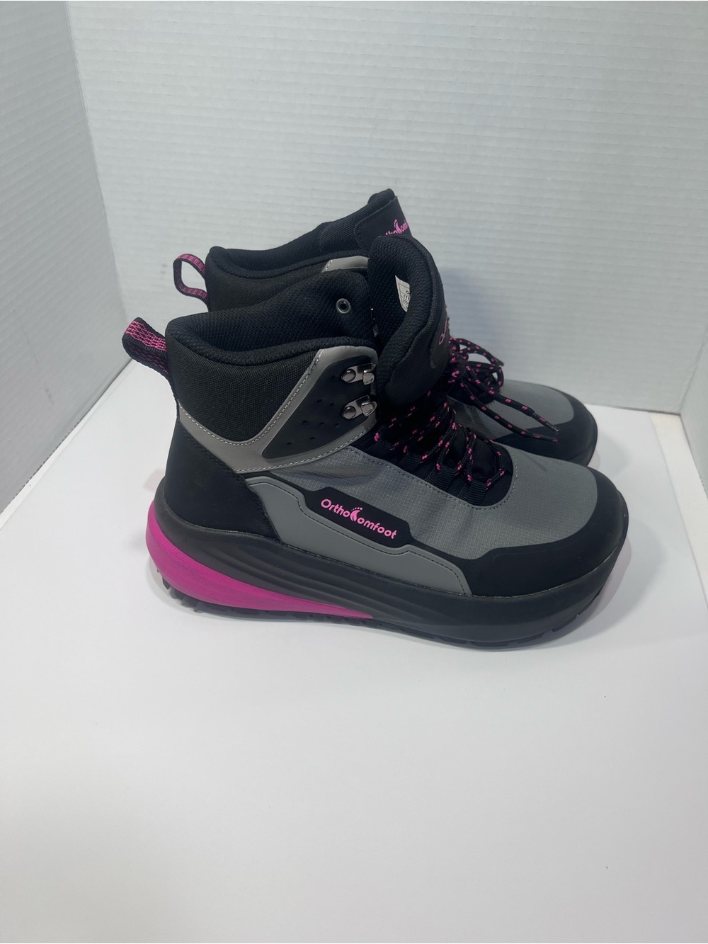 OrthoComfort Women's Gray and Pink Lace-Up Hiking Boots